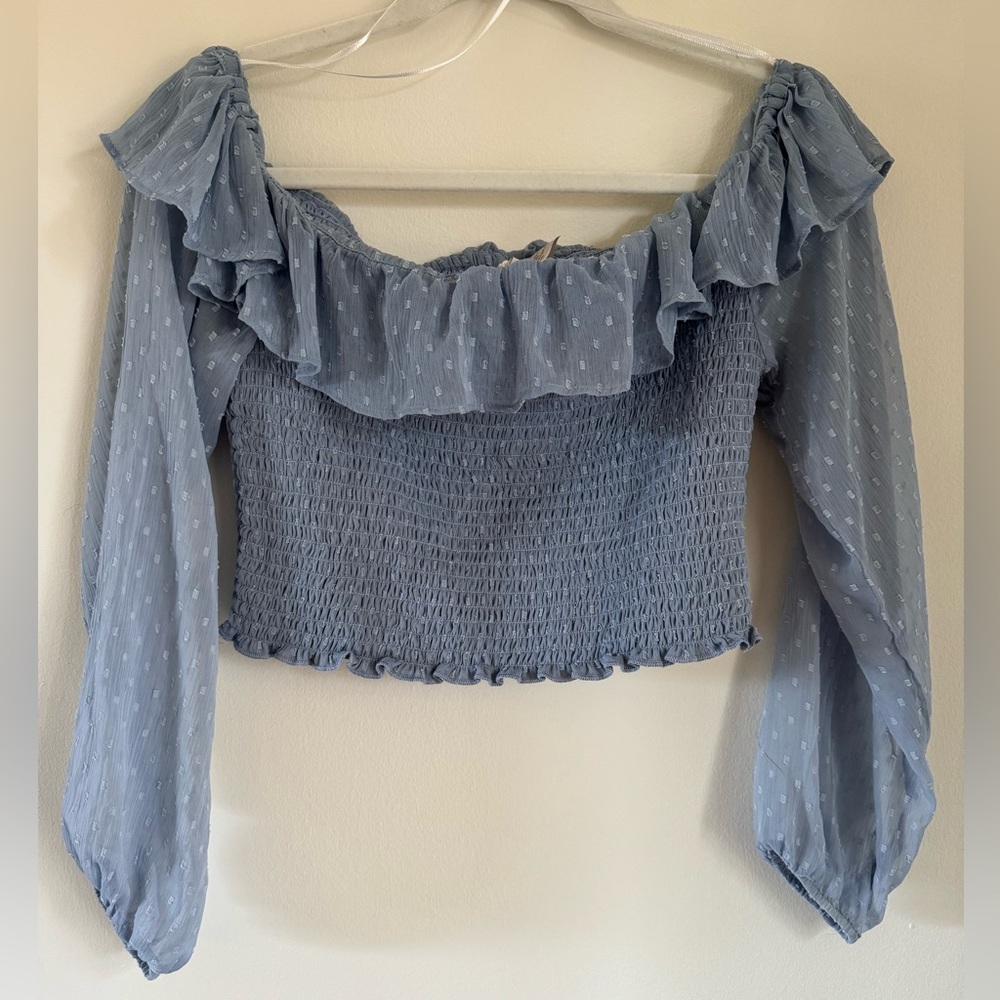 H&M long sleeve, off shoulder, polka dot shirt | Size 10